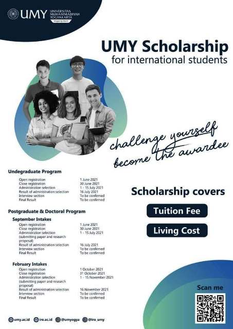The Muhammadiyah University Scholarship in Indonesia for Bachelor, Master and PhD studies is fully funded 2021